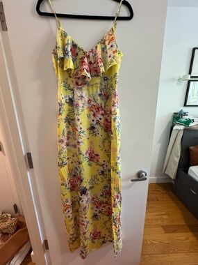 Yellow Floral Ruffle Maxi Dress